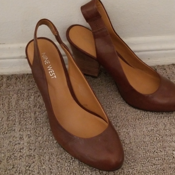 Nine West Brown Slingback Heels - Picture 1 of 4